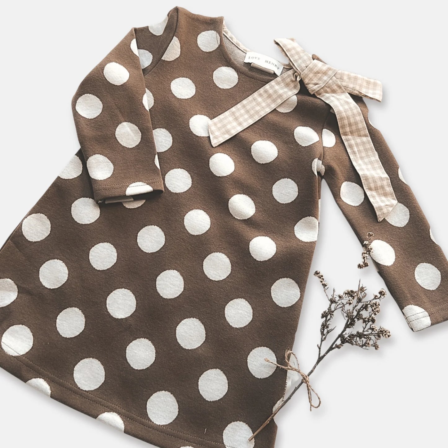 Girls Mary Dress Brown/White Spot