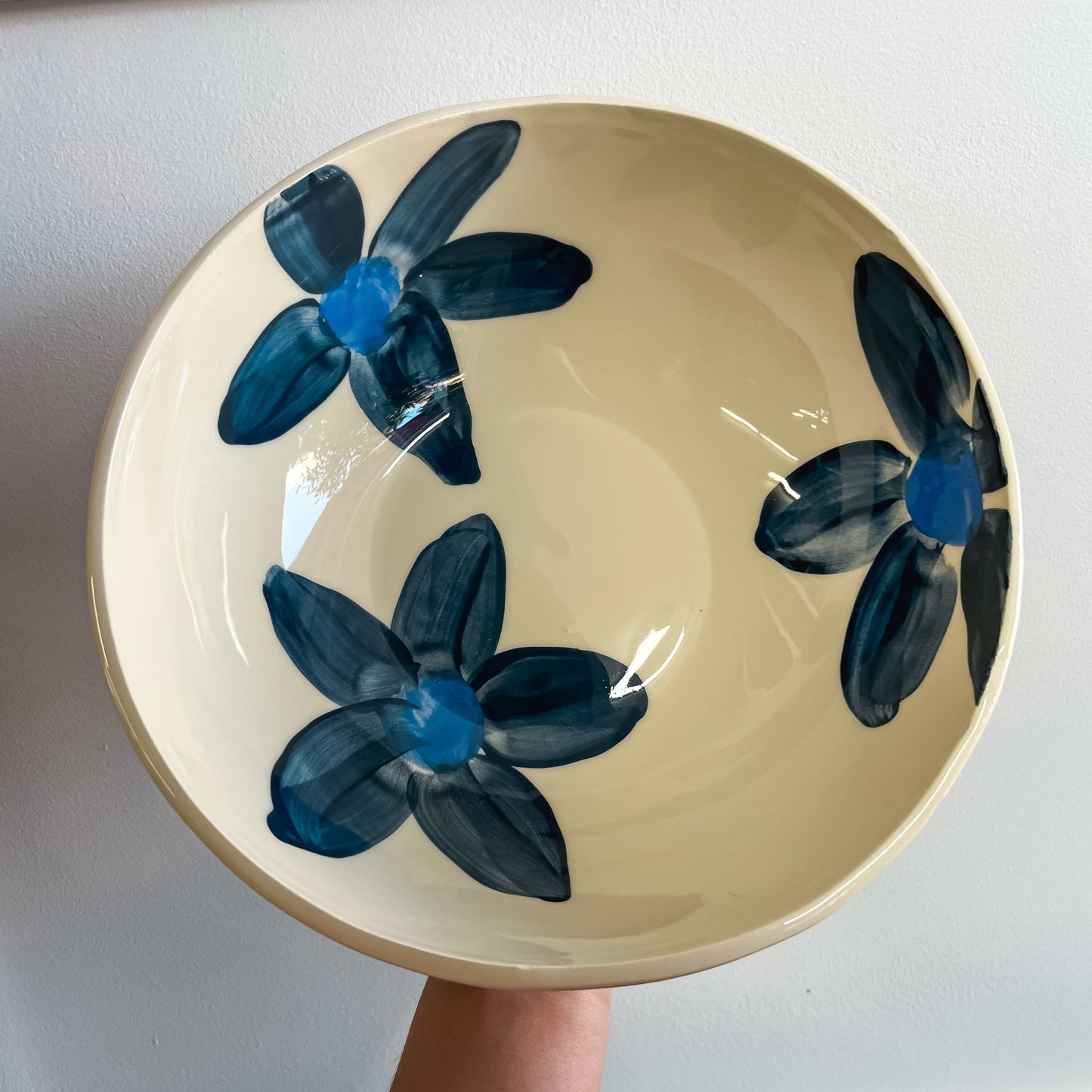 Salad Bowl Navy Floral & Orange Stripe