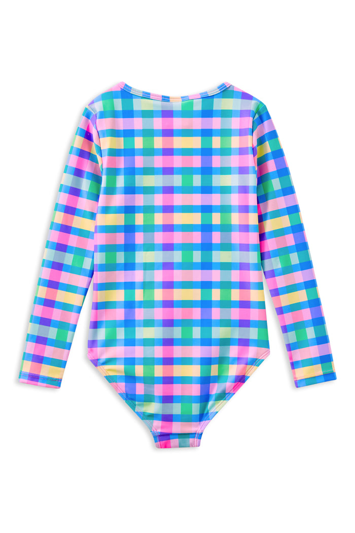 Picnic Check Long Sleeve Swimsuit