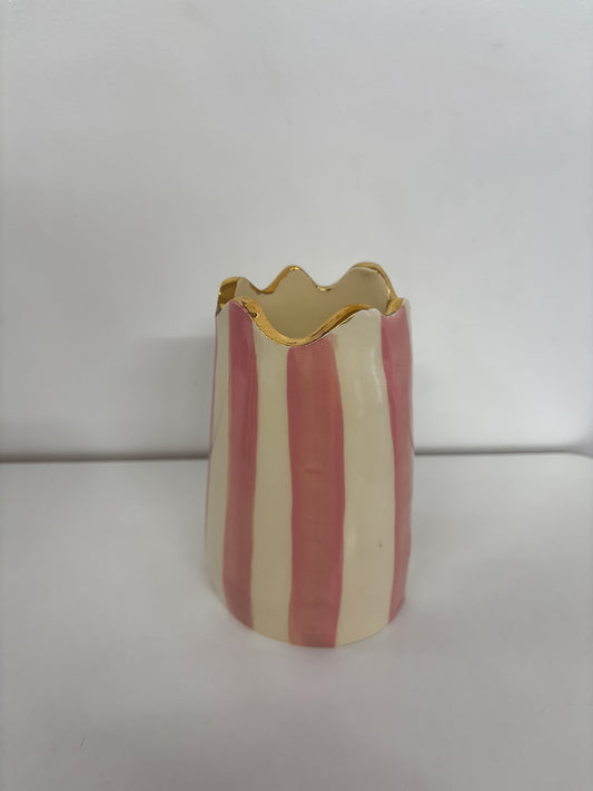 Wavy Gold Rim Vase Pink