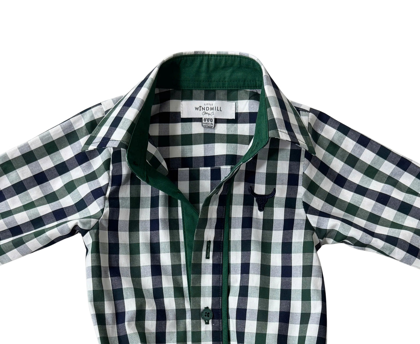 Cody Green and Navy Gingham Long Sleeve Romper