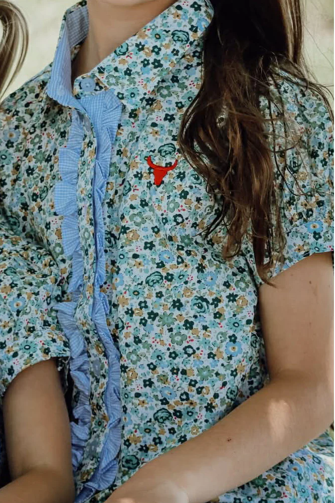 Dorothy Soft Blue Floral Sleeve Blouse