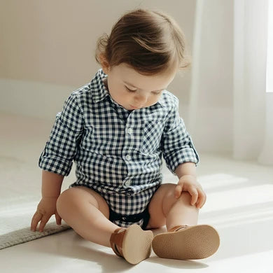 Baby Boys Dress Shirt Romper Blue Check