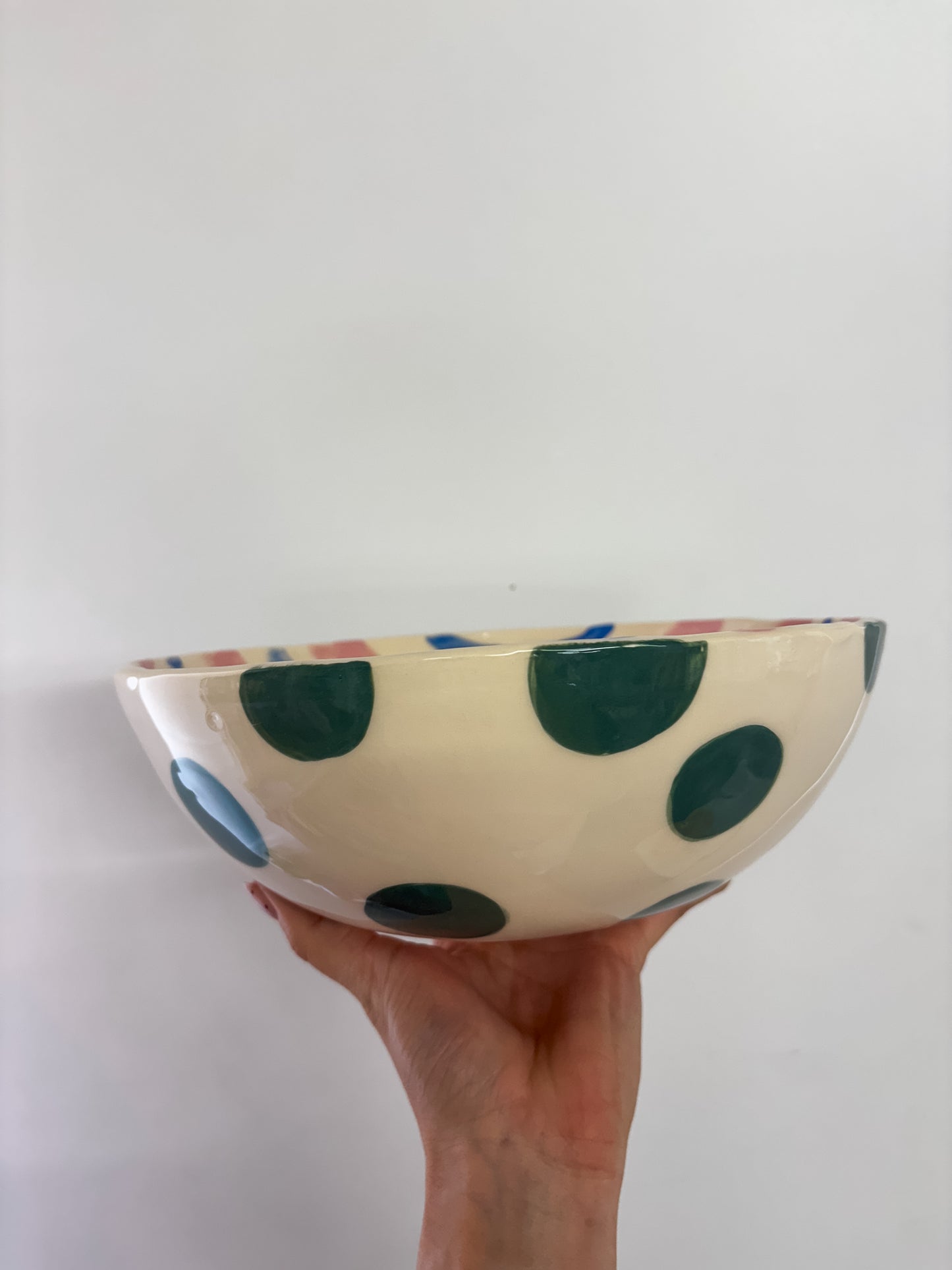 Salad Bowl Pink & Blue Stripe