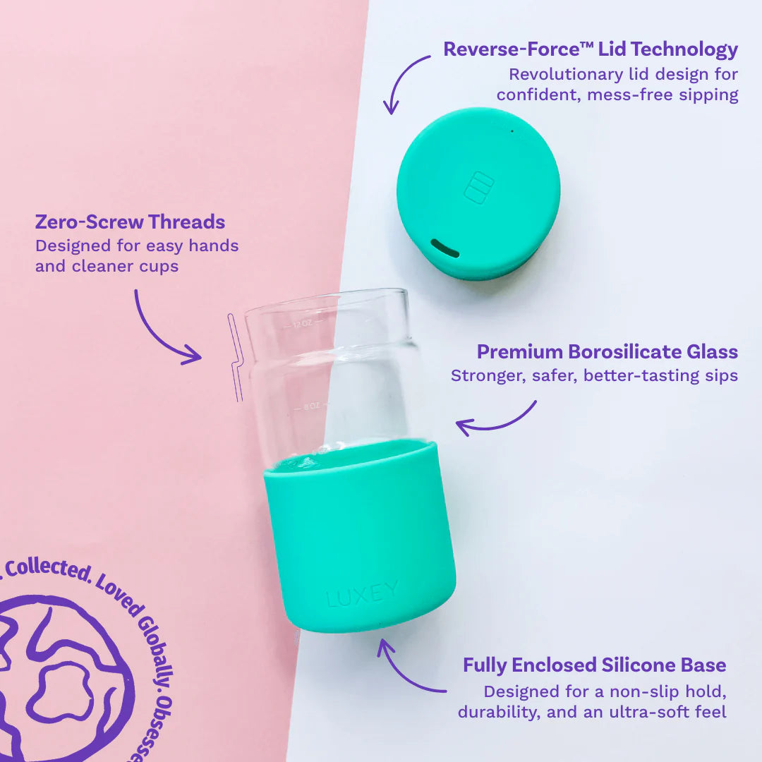 Reusable Glass Coffee Cup 12oz Magenta