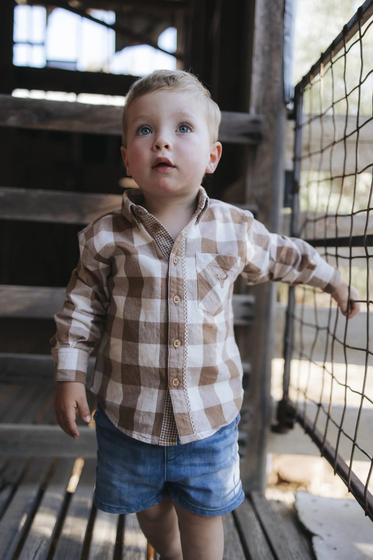 Robert Boys Brown Gingham Western Shirt