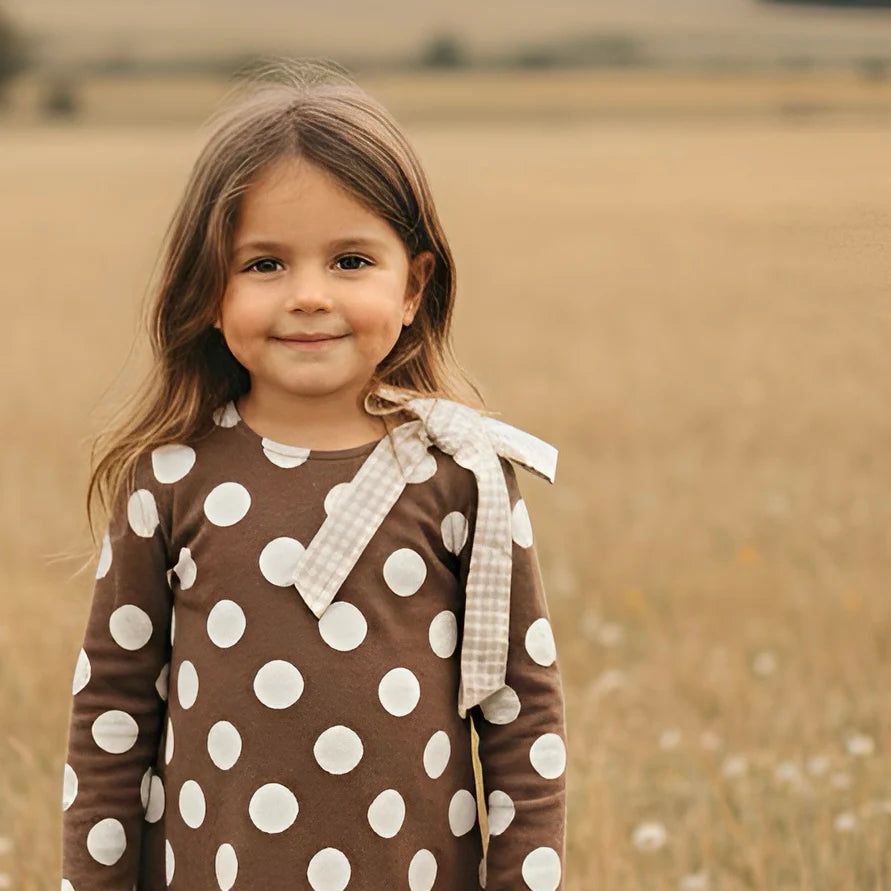 Girls Mary Dress Brown/White Spot