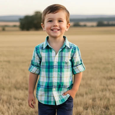 Boys Dress Shirt Aqua Plaid