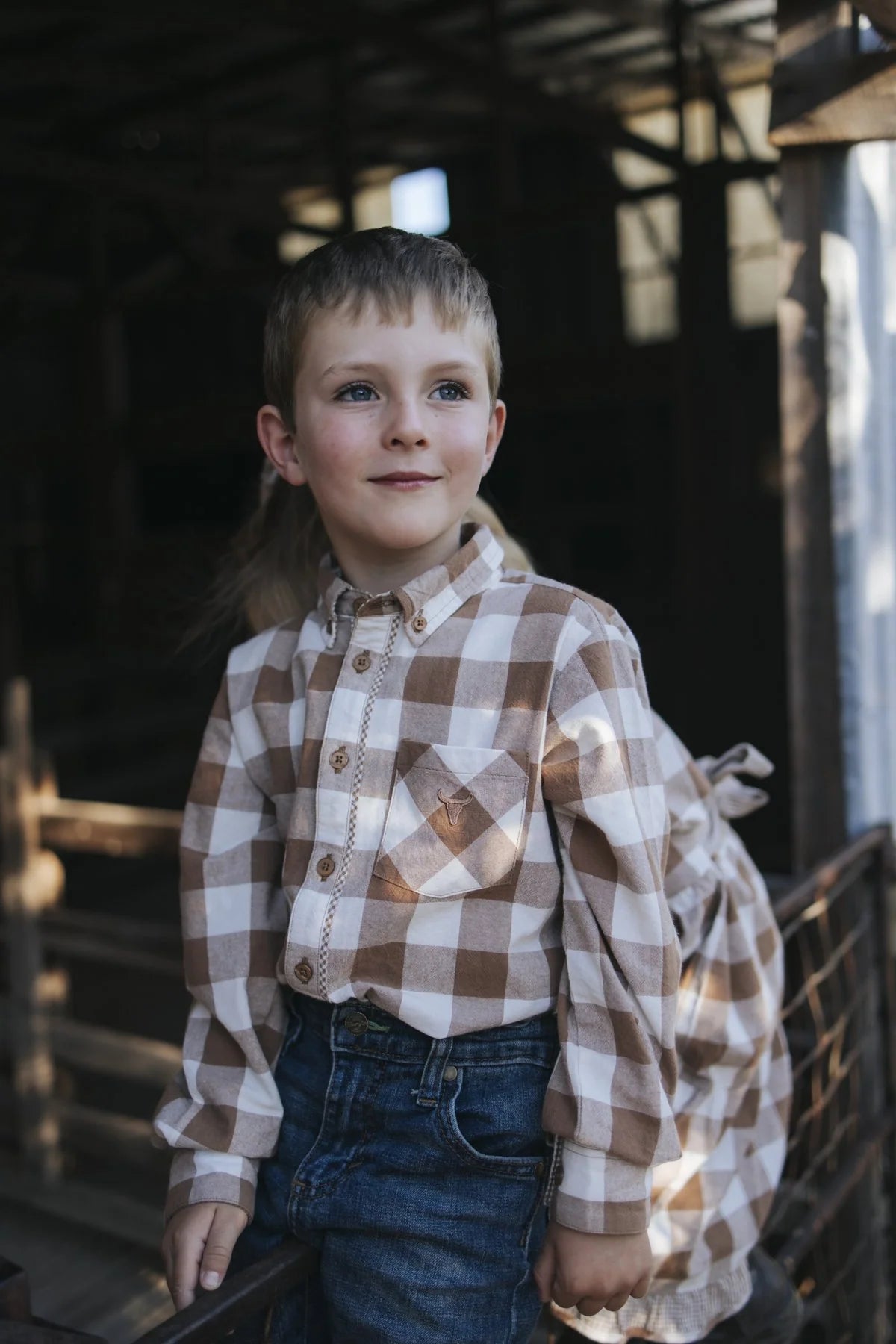 Robert Boys Brown Gingham Western Shirt