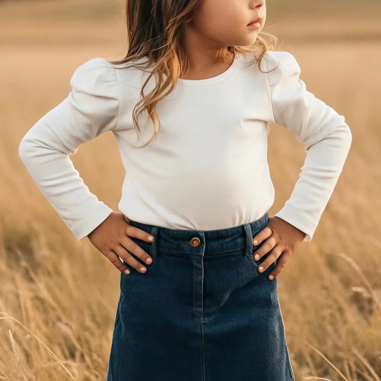 Girls Puff Sleeve Knit Top - White