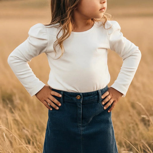 Girls Puff Sleeve Knit Top - White