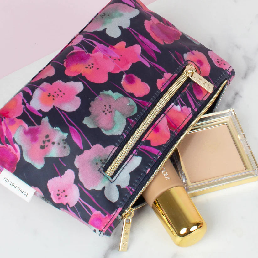 Small Cosmetic Bag Midnight Meadow Pink