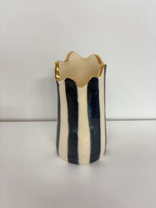 Wavy Gold Rim Vase Navy