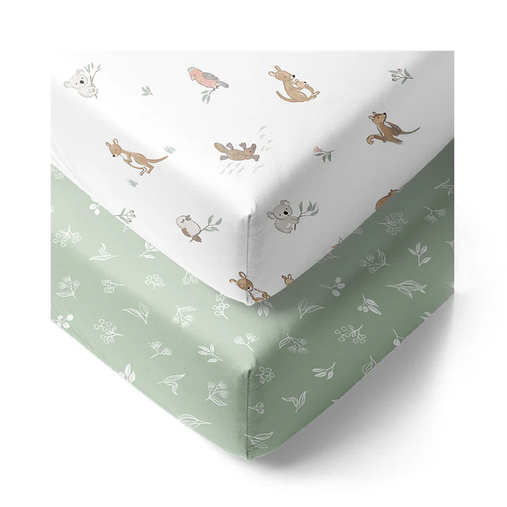 2pk Cot Fitted Sheet Australiana