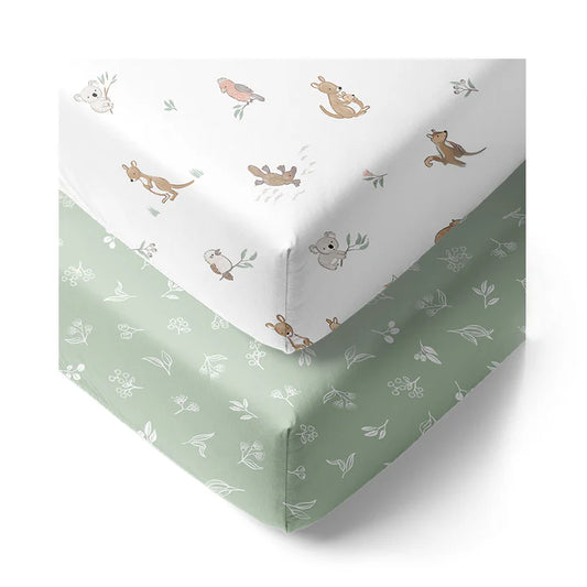 2pk Cot Fitted Sheet Australiana