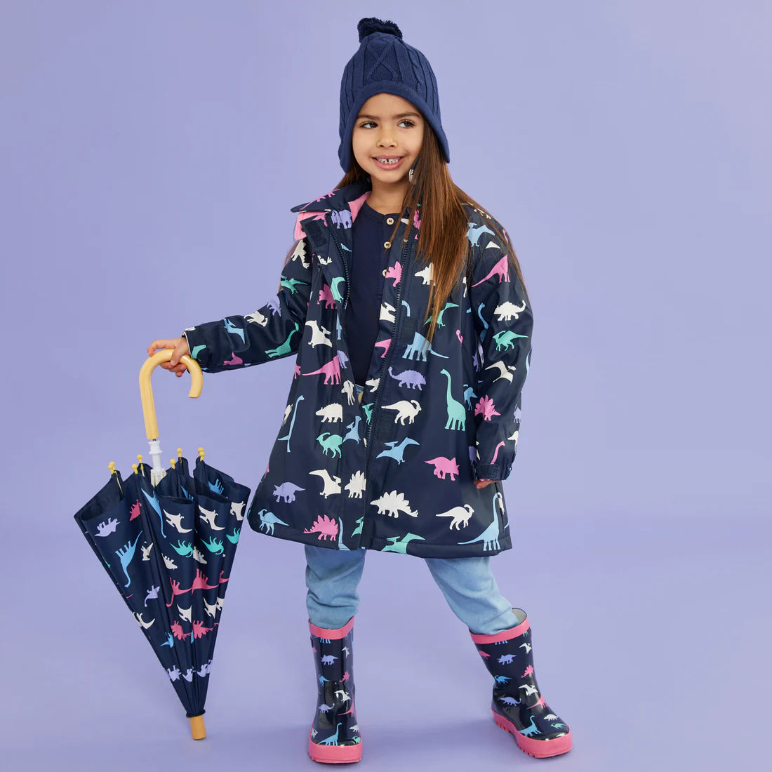 Dino Colour Changing Raincoat Navy