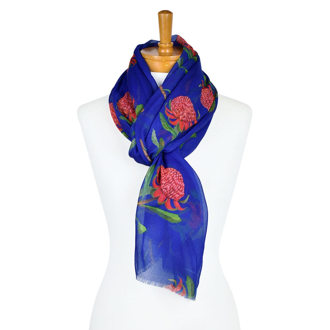 Waratah Flower Scarf Navy