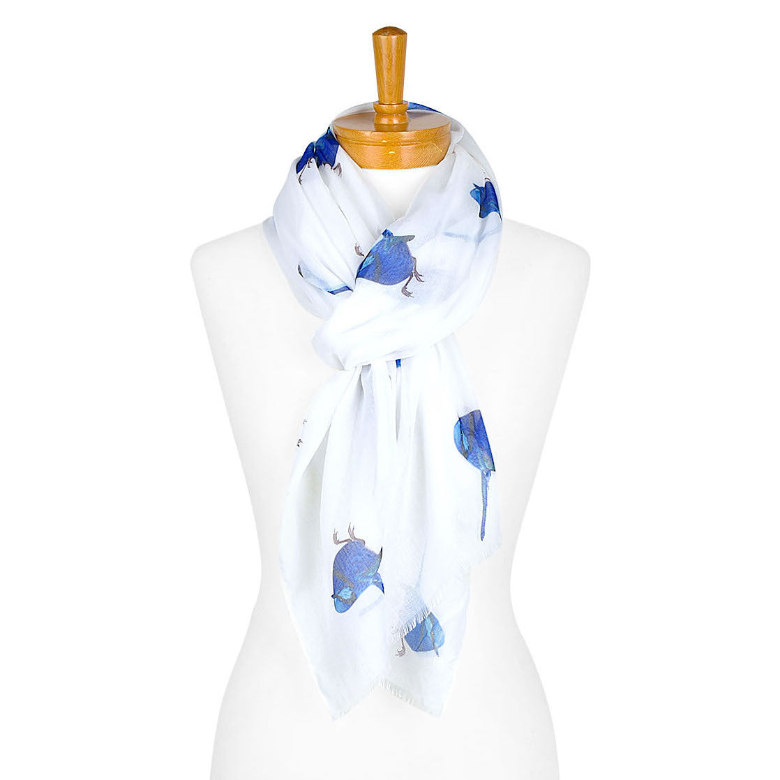 Blue Wren Bird Scarf White