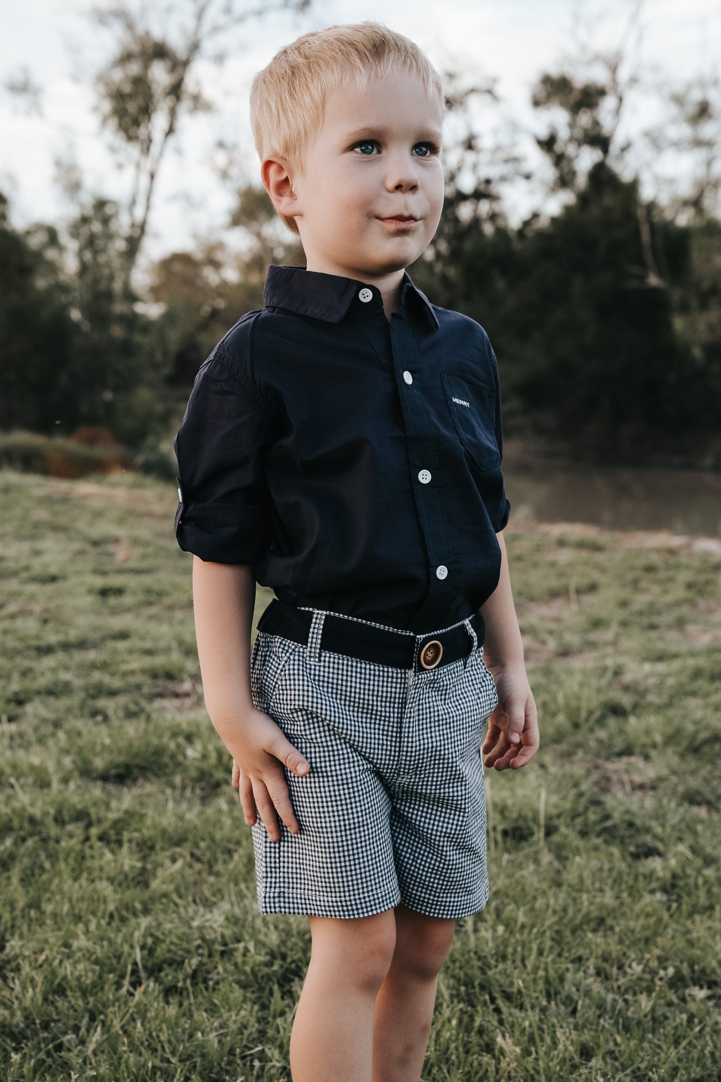 Boys Oscar Short Navy Gingham