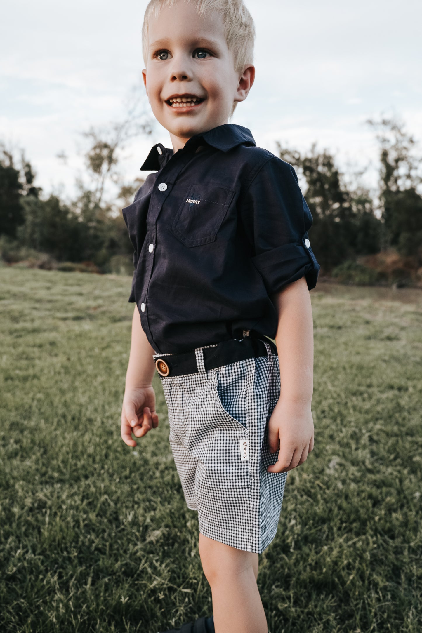 Boys Oscar Short Navy Gingham