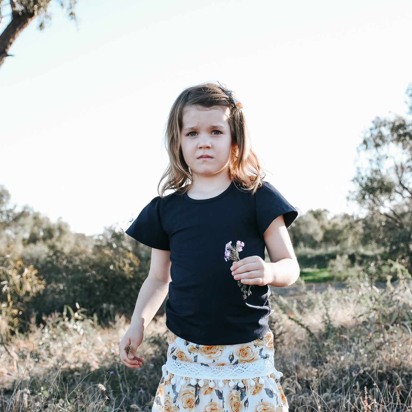 Girls Frill Sleeve Top Navy