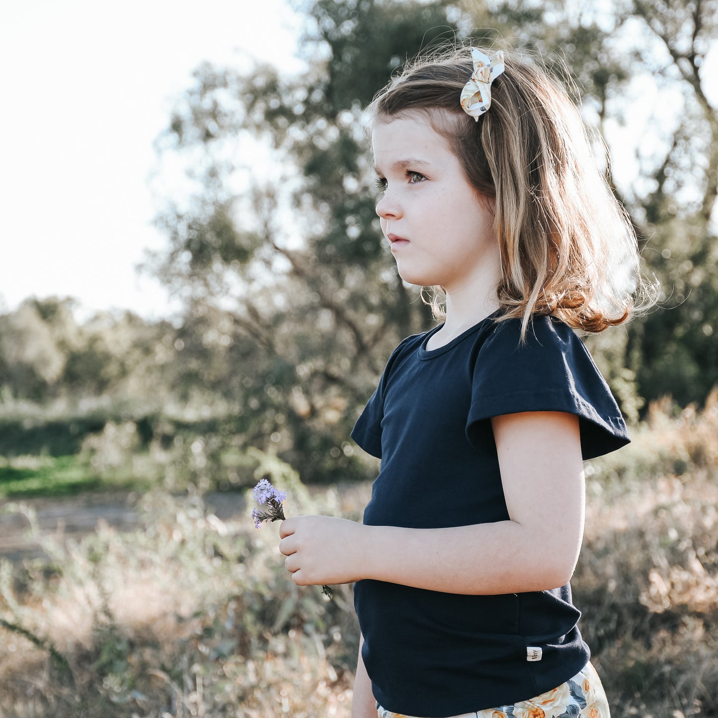 Girls Frill Sleeve Top Navy