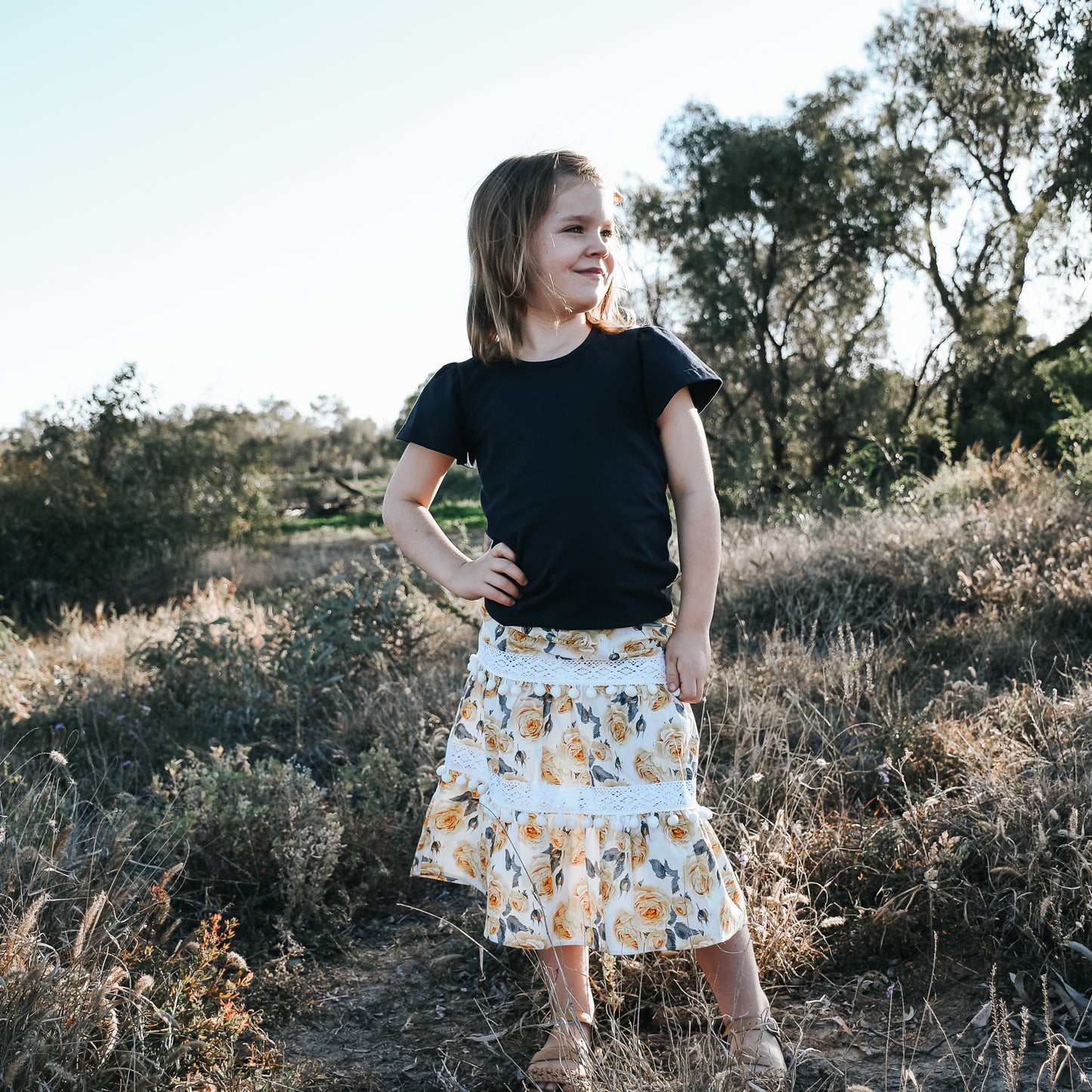 Girls Frill Sleeve Top Navy