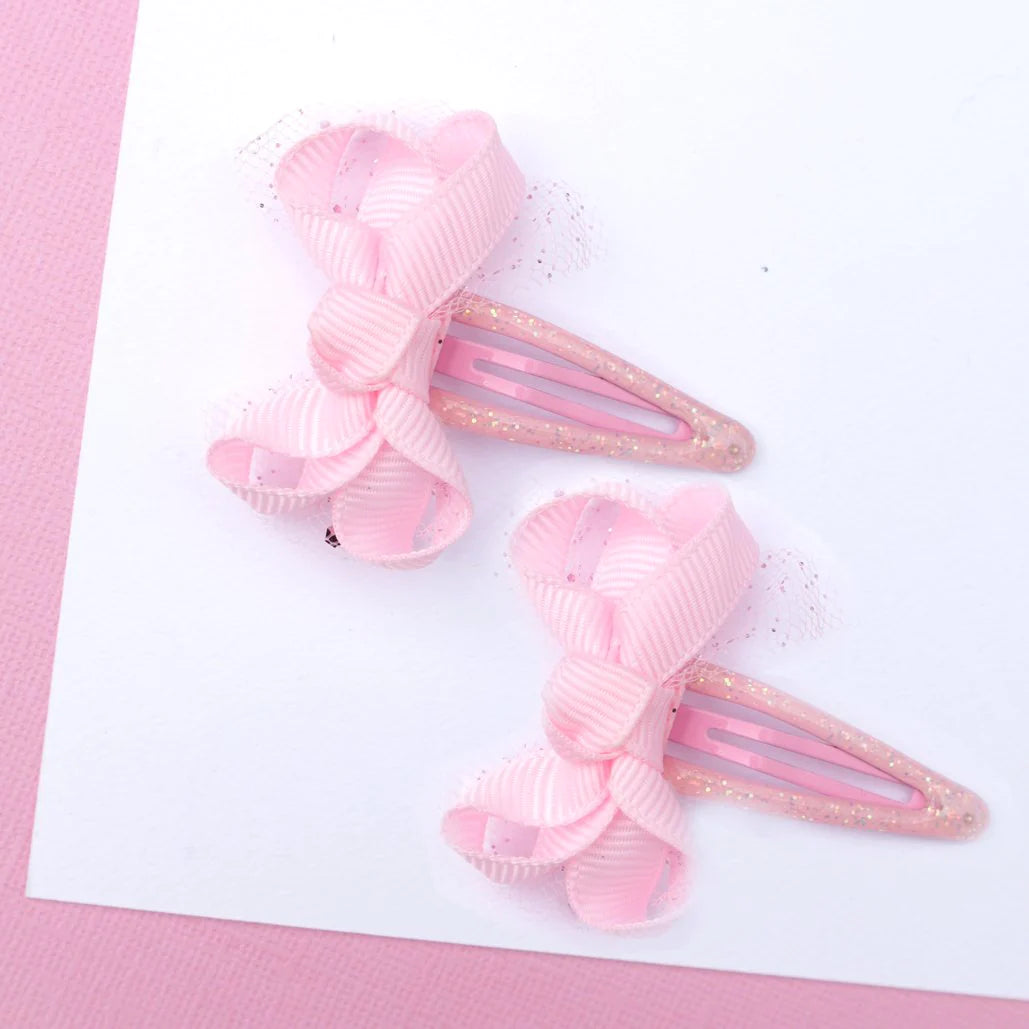 Pink Mini Grosgrain Hair Clips 2pk