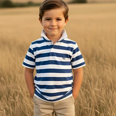 Boys Rugby Polo Shirt Blue Stripe