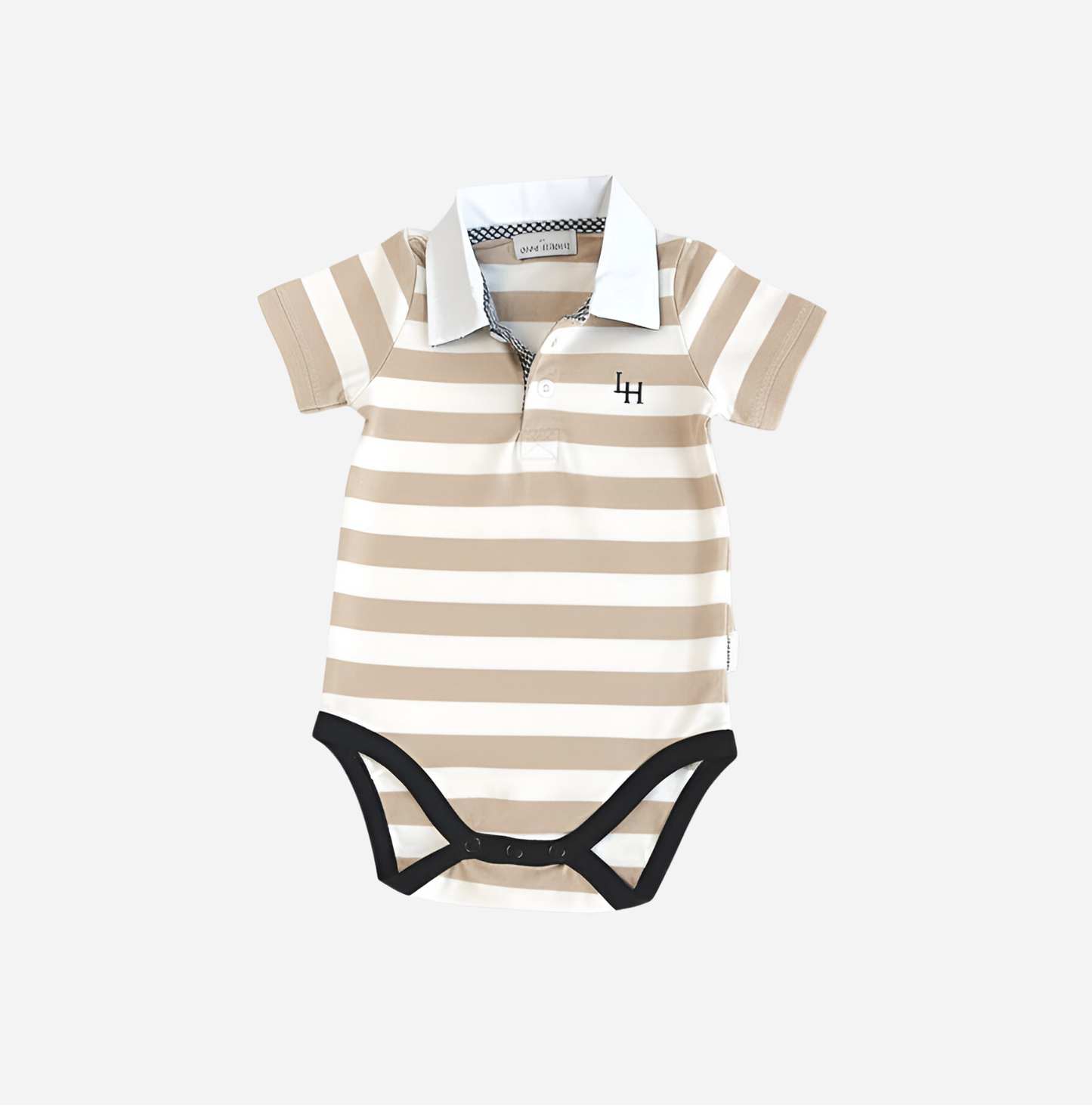 Baby Boys Rugby Polo Romper Beige Stripe