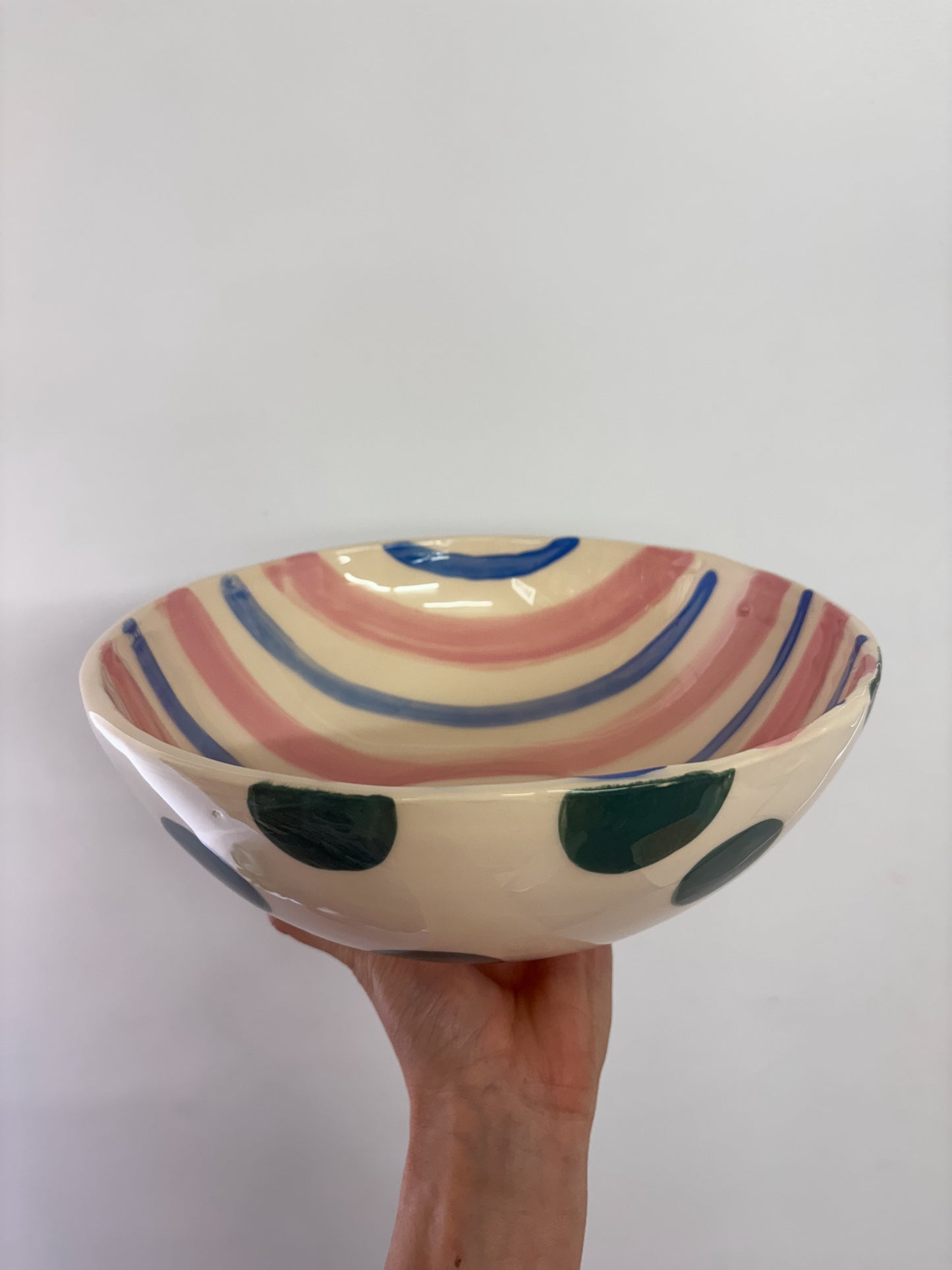 Salad Bowl Pink & Blue Stripe