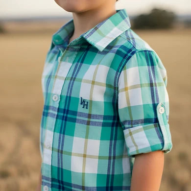 Boys Dress Shirt Aqua Plaid