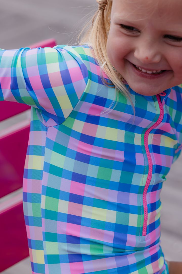 Picnic Check Long Sleeve Swimsuit