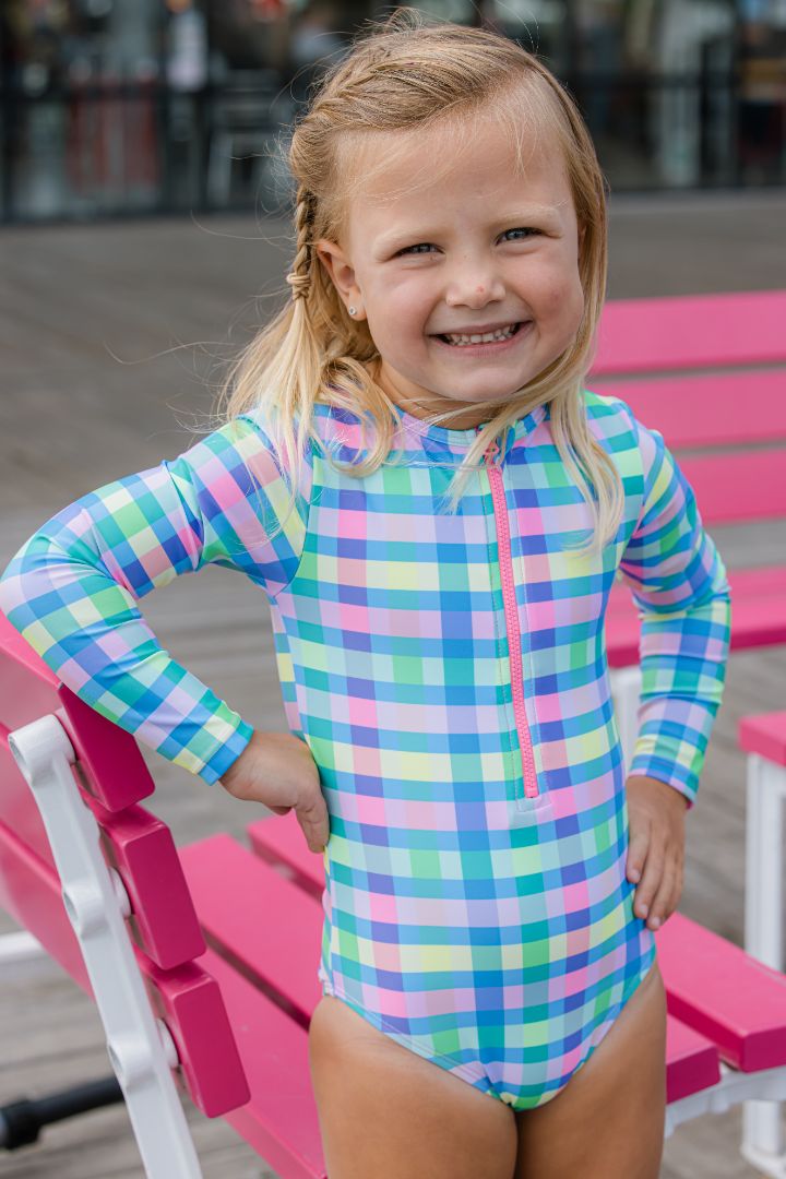 Picnic Check Long Sleeve Swimsuit