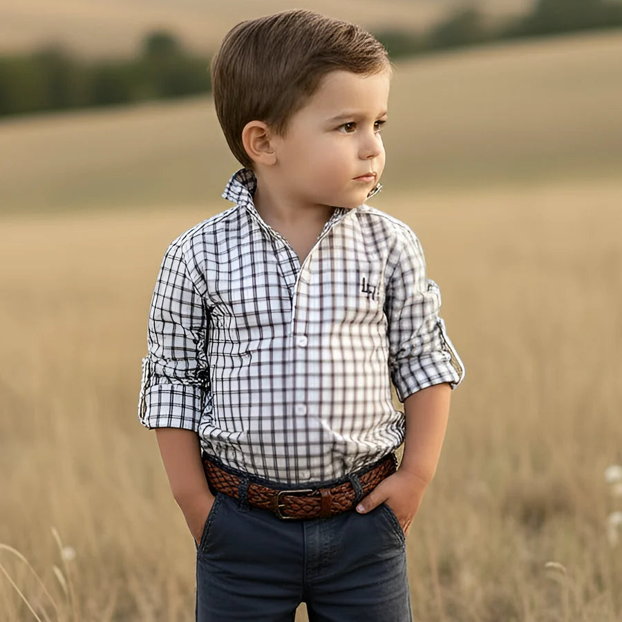 Boys Oxford Dress Shirt Tan Check
