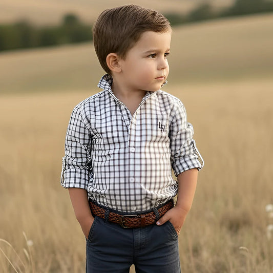 Boys Oxford Dress Shirt Tan Check