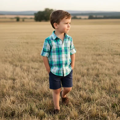 Boys Dress Shirt Aqua Plaid