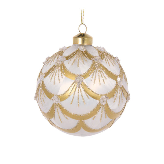 White and Gold Deco Scalloped Bauble