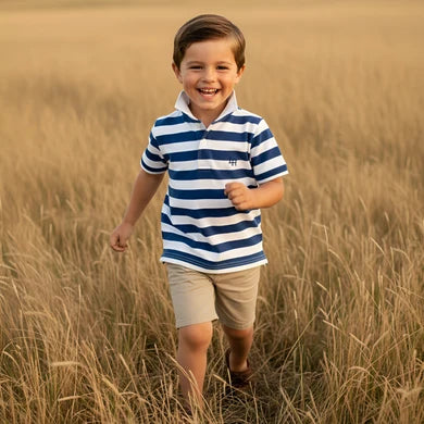 Boys Rugby Polo Shirt Blue Stripe