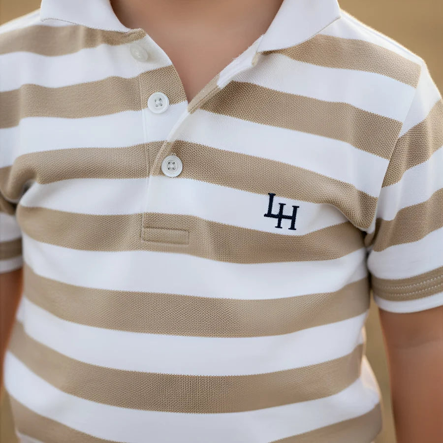 Boys Rugby Polo Shirt Beige Stripe