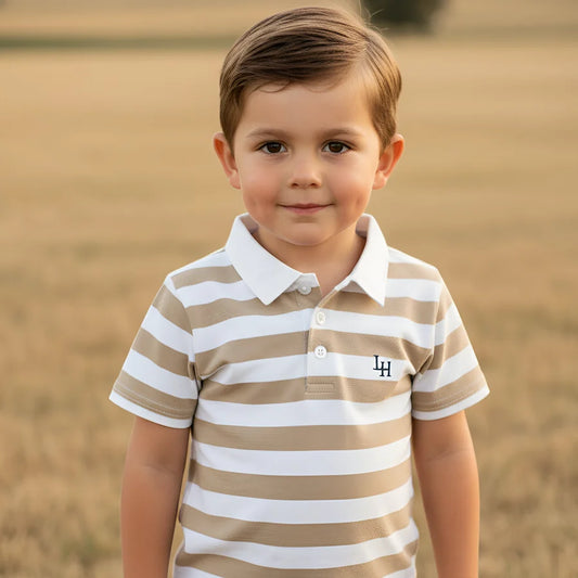 Boys Rugby Polo Shirt Beige Stripe