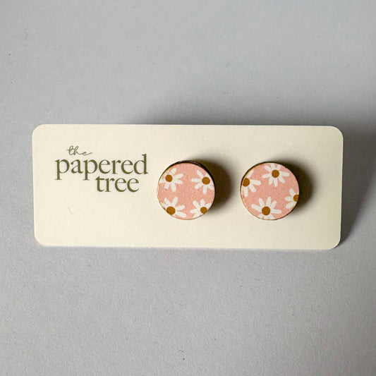 12mm Studs  Pink Daisy