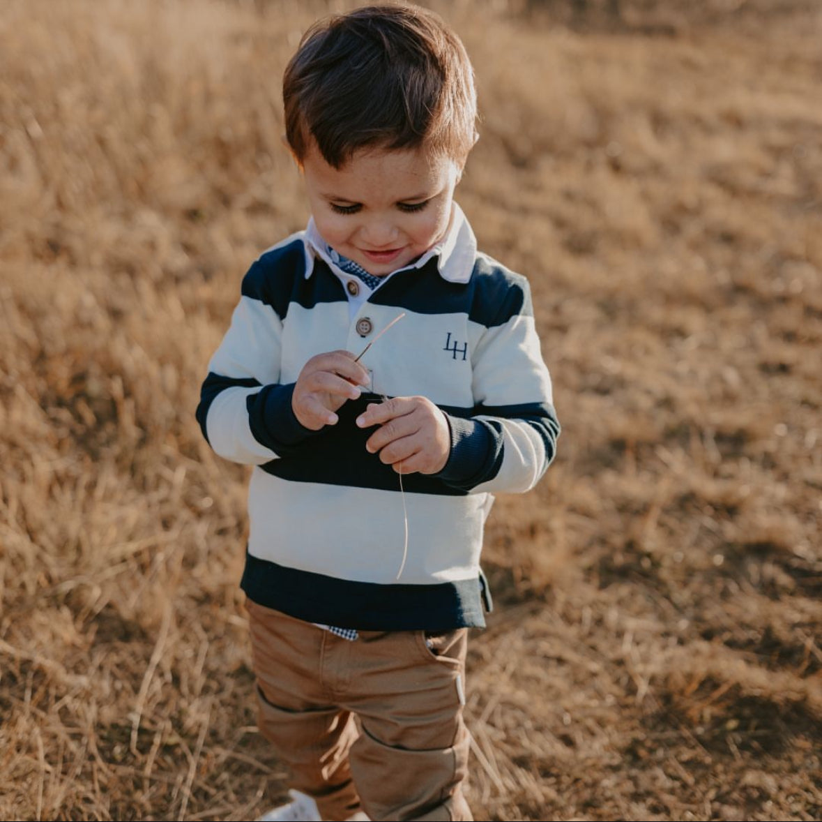Boys Freddie Rugby Polo Cream Stripe