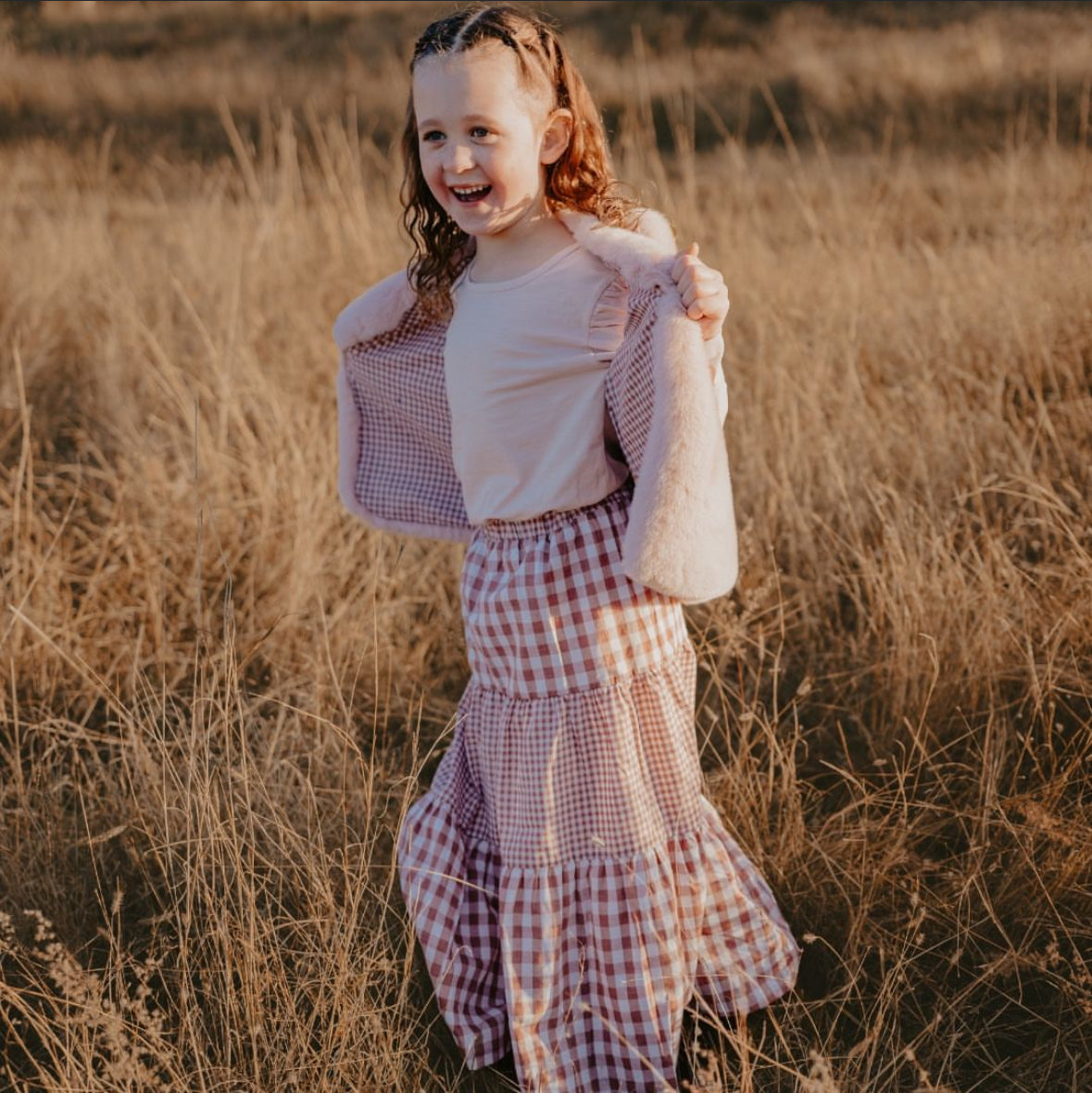 Girls Maxi Skirt - Pink Ginghams