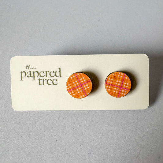 12mm Stud Pink Orange Gingham