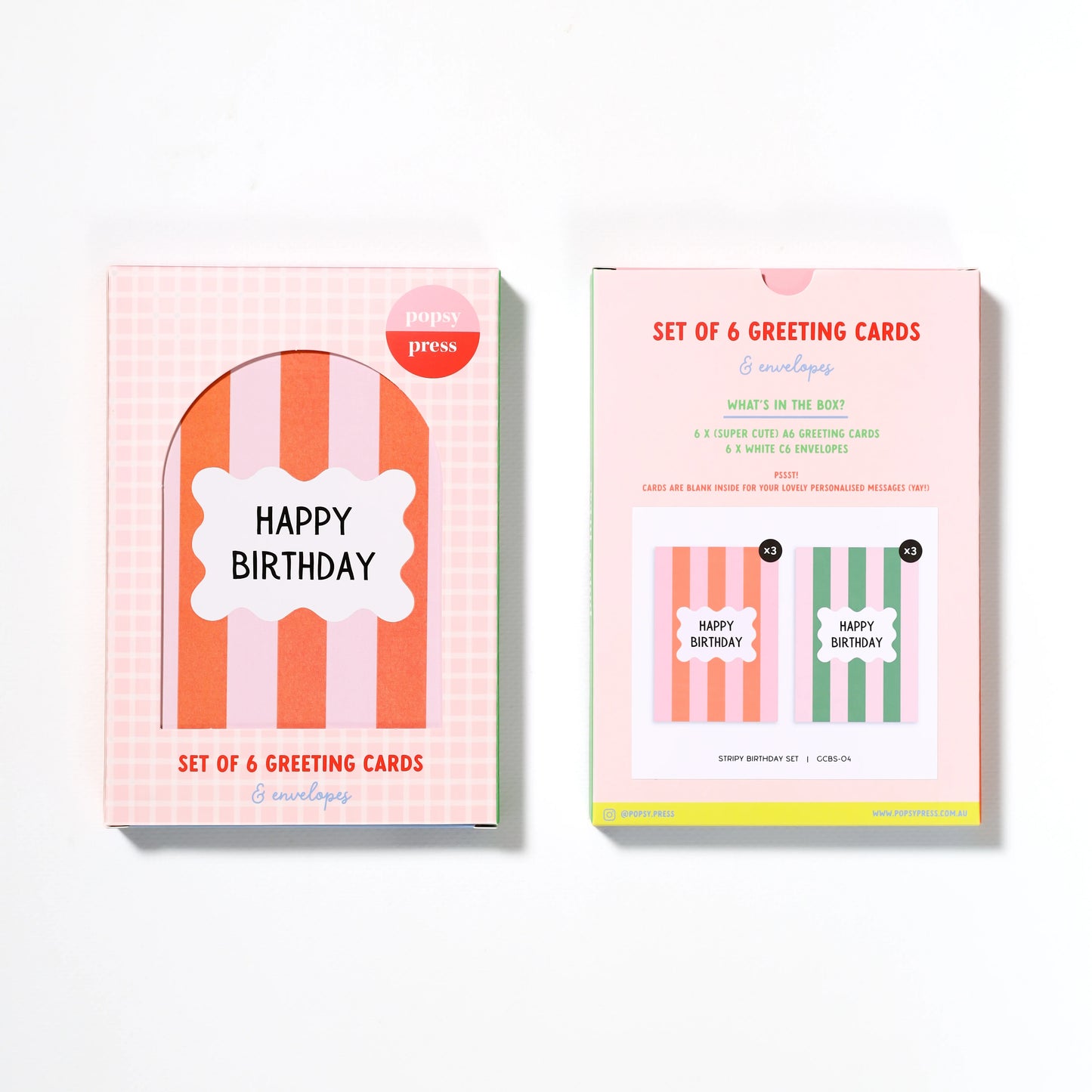 Stripy Happy Birthday Card Box Set of 6