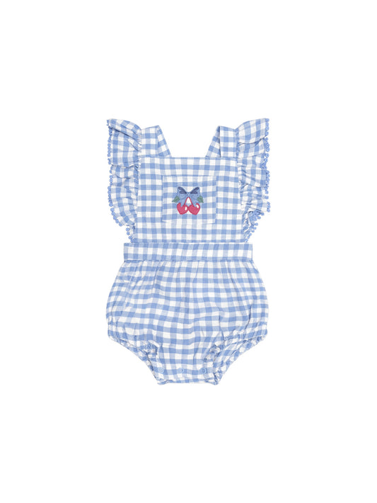 Dusty Blue Gingham Bow Playsuit