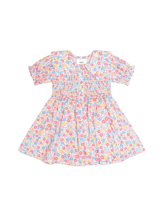 Vintage Floral Shirred Collar Dress