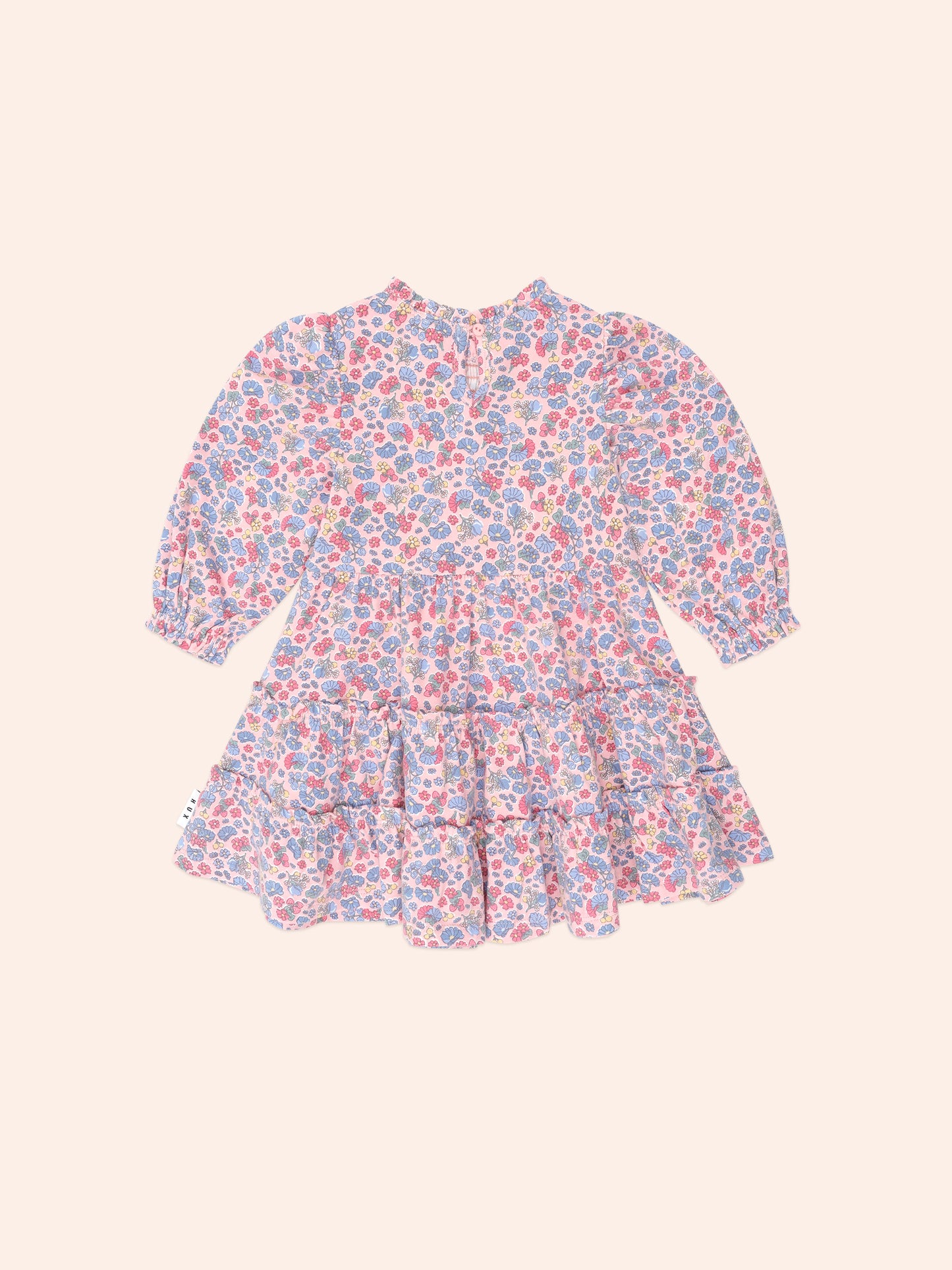 Vintage Floral Puff Long Sleeve Shirred Dress