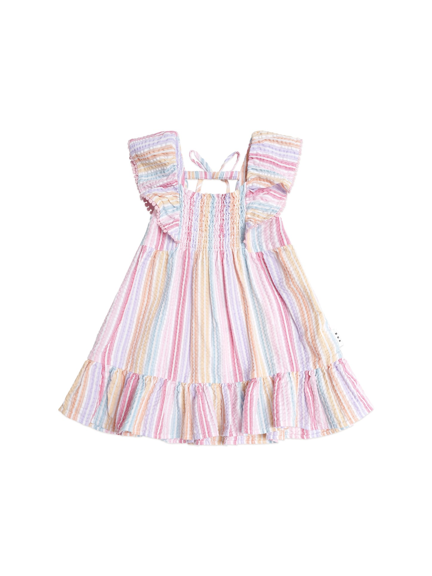 Rainbow Stripe Shirred Frill Dress